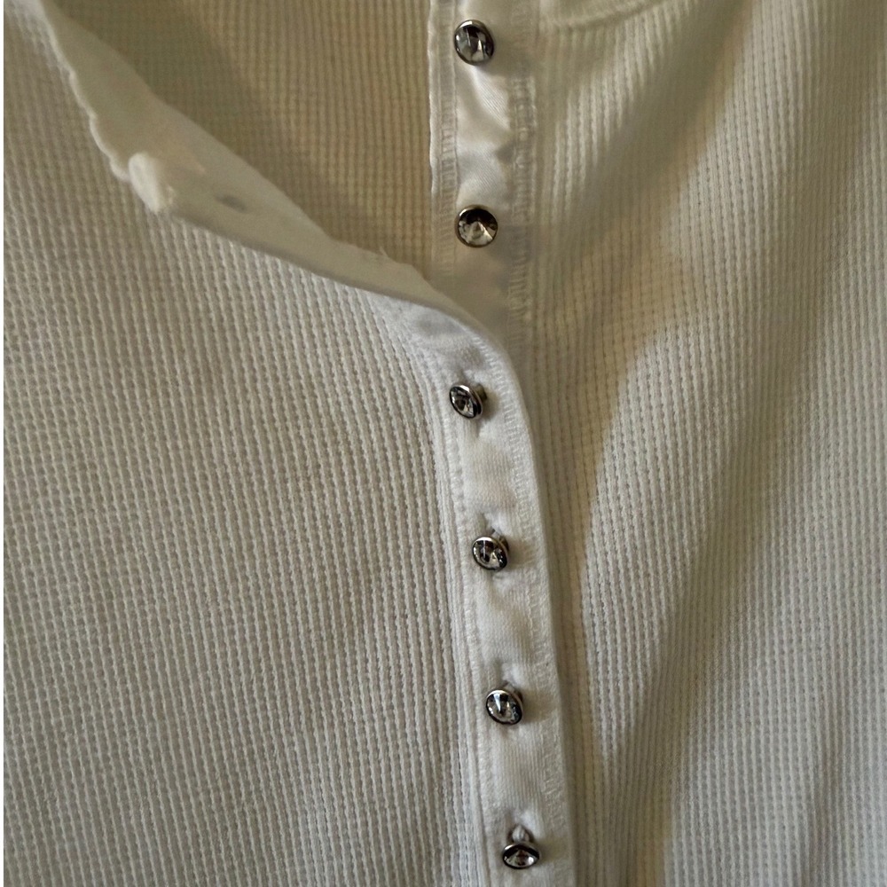 Chicos sz 2(L) womens white cotton button waffle Henley long sleeve shirt top - Picture 5 of 7